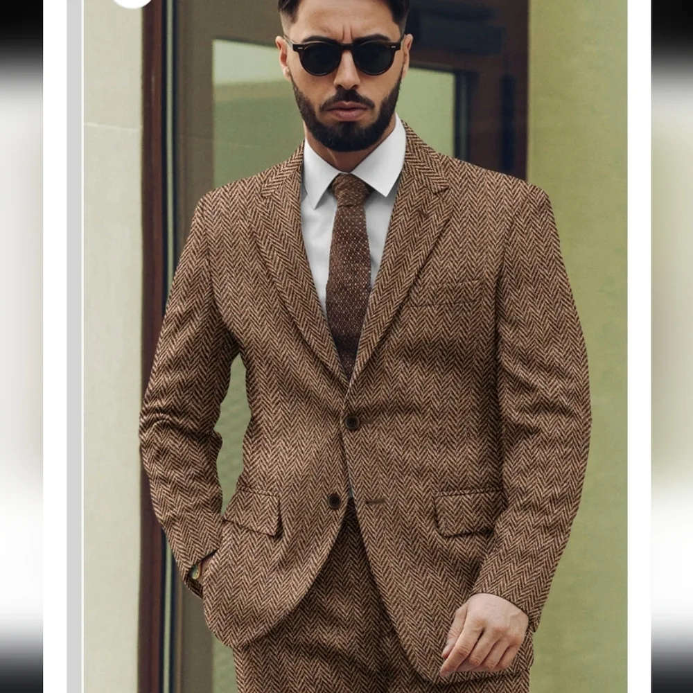 Harris Tweed Irish Brown Herringbone Jacket Blazer NWOT